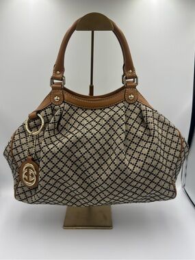 Gucci Canvas & Leather Trim Shoulder Bag with Hangtag